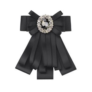 Bow Brooch Pre-Tied Ribbon Faux Rhinestone Elegant Bow Ties One Size Black
